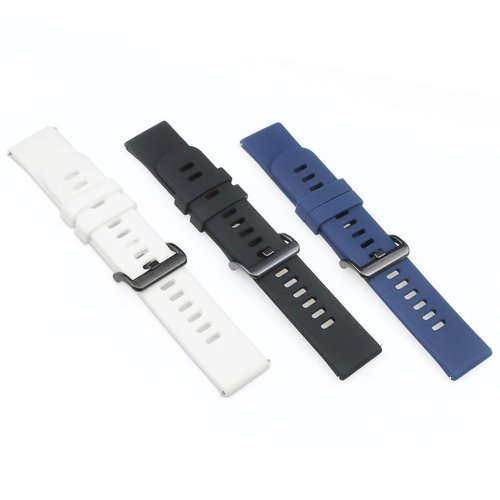 SING F LTD 3PCS Silicone Straps Compatible with AGPTEK LW11 Smartwatch Replacement Watch Bands Quick Release Wristbands Black & Dark Blue & White