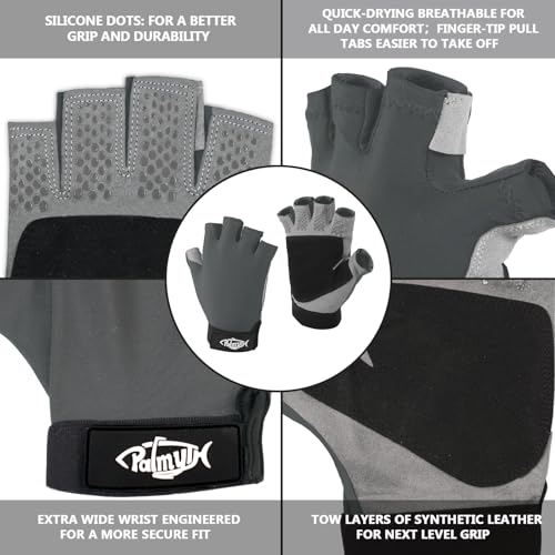 Charcoal UV Fishing Gloves Sun Protection Fingerless Kayaking Gloves - Small