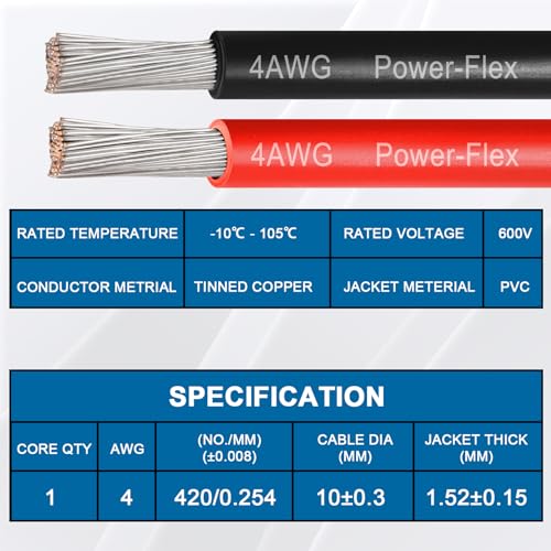 20FT 4 Gauge Marine & Automotive Tinned Copper Power Wire - Red & Black