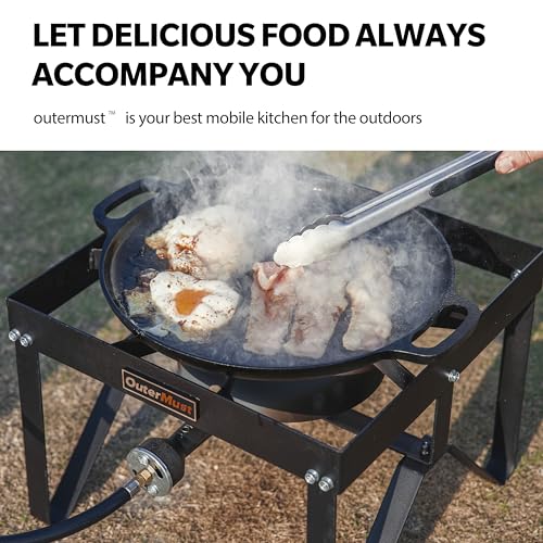 OutdoorMust Single Burner Square Propane Gas Stove with 10 PSI Regulator - Heavy Duty Camping and Cooking