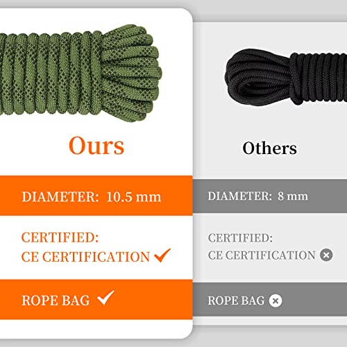 Green 230ft Static Climbing Rope 10.5mm for Outdoor Rock & Rescue