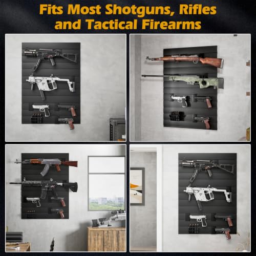 Gun Wall Rack with Magazine Storage - Modular Rifle & Pistol Organizer, Black