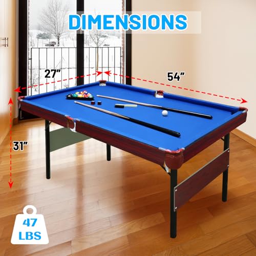 Seydrey 54 Inch Folding Pool Table - Portable Billiard Game Table for Home & Office