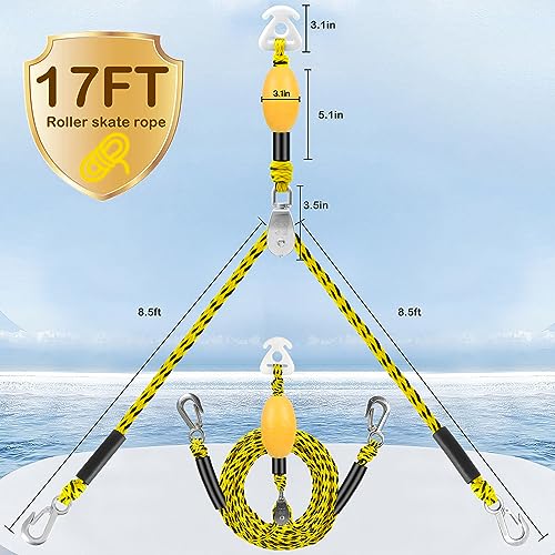 Heavy Duty Boat Tow Harness Yellow Black 17' - Floating Ski Wakeboard Tow Rope