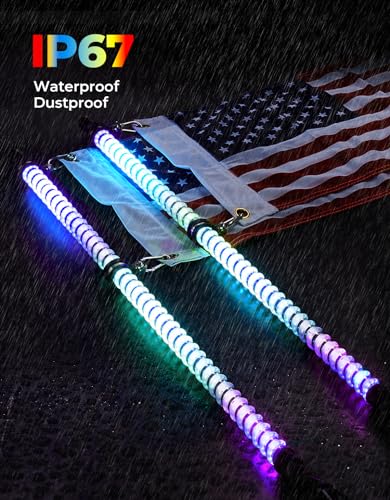 KEMIMOTO 3ft COB LED Whip Lights for UTV ATV - App Control, Brightness & Mode