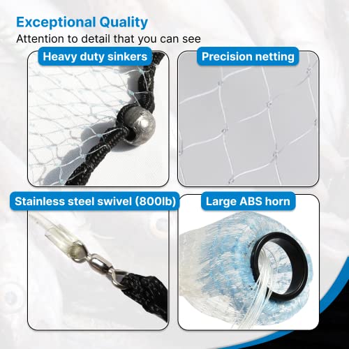 BasicGear Pancake Cast Net 6ft Radius / 1.25lb with 1/4" Mesh - Heavy Duty, Easy Catch