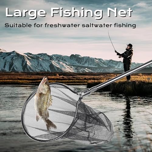 Heavy Duty Large Aluminum Landing Net with Telescoping Handle for Saltwater Fishing