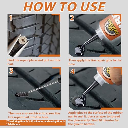 Tire Repair Glue Kit 100ml for Sidewall Punctures and Leaks - Black Rubber Cement