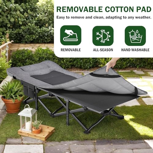 Mopaicot Adjustable Camping Cot for Adults - Foldable Bed with Headrest