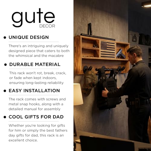GUTE Police Wall Mounted Tactical Gear Rack with Blue American Flag & Lock - Law Enforcement Organizer