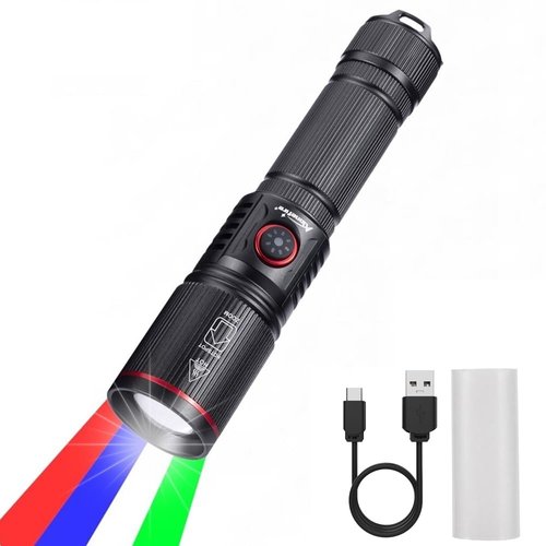 ALONEFIRE SV96 RGBW Multi-Color LED Flashlight USB-C Rechargeable Zoomable Red Green Blue White Light for Astronomy Hunting with Battery