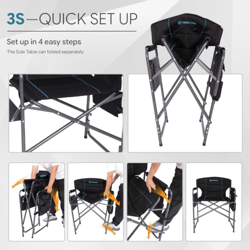 Oversized Padded Director Chair with Side Table - 31.5" Folded Height, Camping & Outdoor Use