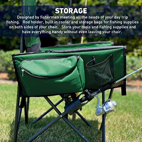 EASYGO PRODUCTS Green Portable Folding Fishing Chair with Rod Holder & Cooler