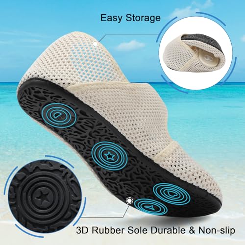 Water Shoes for Women Men Barefoot Beach Swim Aqua Socks - Mesh Beige, Size 8-9 Women / 6.5-7.5 Men