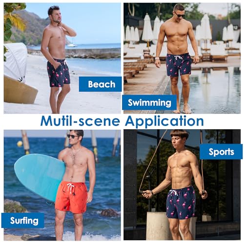 Men's Swim Trunks - Quick Dry Beach Hawaiian Board Shorts with Pockets, Large Pink Stripe