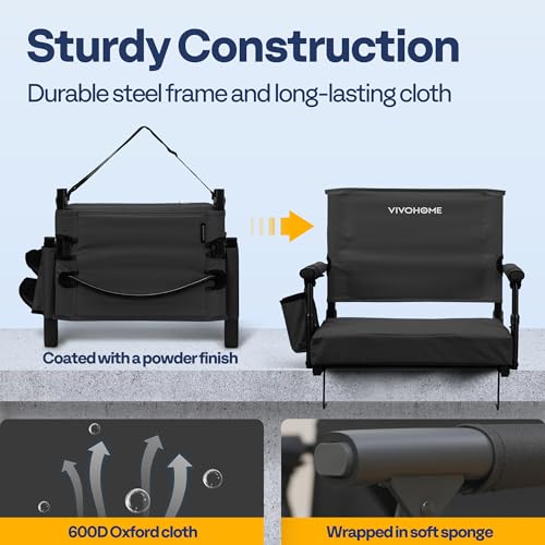VIVOHOME Black Stadium Seats with Back Support & Cup Holders