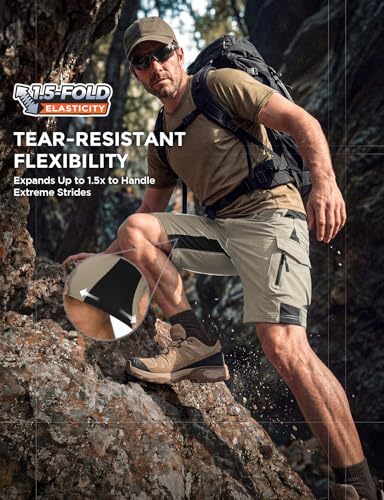 Men's Hiking Cargo Shorts - 4-Way Stretch, 6 Secure Pockets, Large / Light Khaki