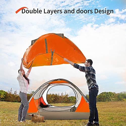BISINNA 4 Person Camping Tent - Lightweight Waterproof Backpacking Shelter - Orange