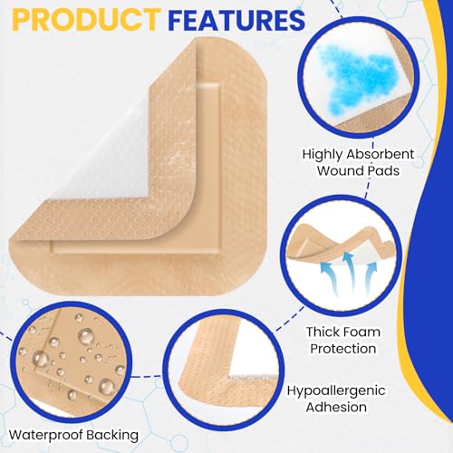 10 Pack Silicone Foam Wound Dressings 4x4 with Adhesive Border - High Absorbency Waterproof