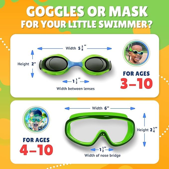 Kids Anti-Fog Swimming Goggles with Comfort Strap - Ages 3-10