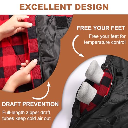 XL Queen Size Double Sleeping Bag for 2 Adults - Black & Red, Portable Camping Bed