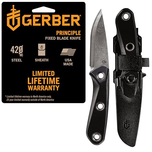 Gerber Gear Principle Fixed-Blade Survival Knife Black - Firestriking Spine & Triple Mounting Sheath, Made in USA