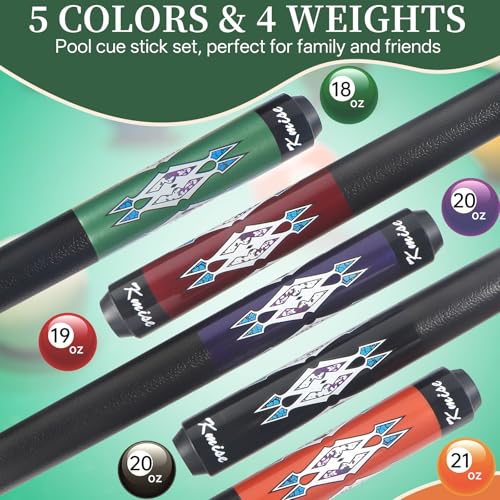 Kmise Canadian Maple Pool Cue Set - 8A Low Deflection 58-Inch Billiard Sticks, Set of 5