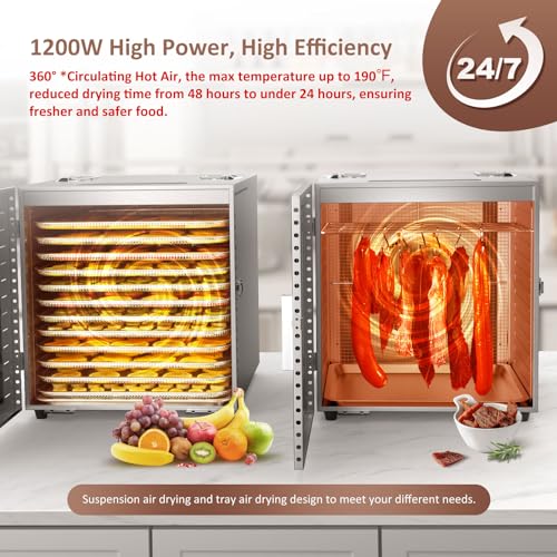 Ausegia 12-Trays Commercial Food Dehydrator - Large Capacity Stainless Steel Dryer for Meat, Fruit, Veggies, Herbs, Pet Food
