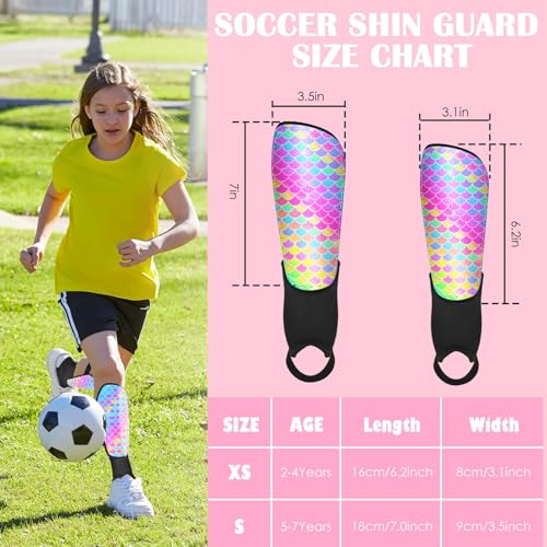 Kids Soccer Shin Guards Small Rainbow Mermaid 2-7 Years with Ankle & Leg Protection
