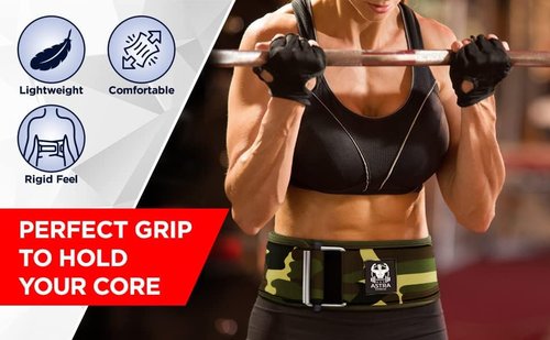 Astra Fitness Quick Locking Premium Weight Lifting Belt - Powerlifting, Cross Training for Men and Women - 4 Inch Wider Back Support, 100% Metal Buckle - Professional Fitness, Olympic Lifting, Deadlift (Camouflage, Medium)
