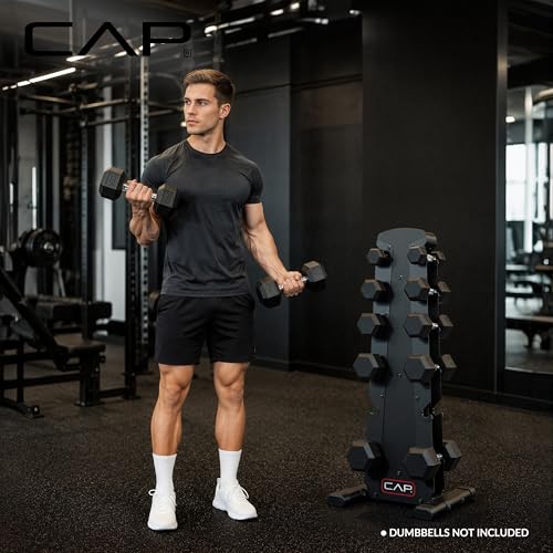 CAP Black 6-Tier Dumbbell Rack for Home Gym 210lb Capacity Space-Saving Steel