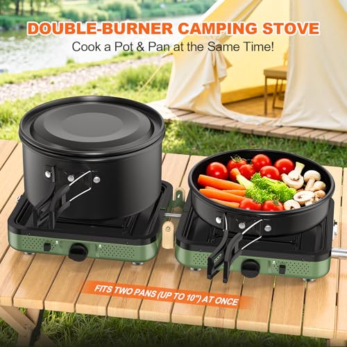 Portable 2-Burner Propane Camping Stove with Carry Bag, Adjustable Burners & Piezo Ignition