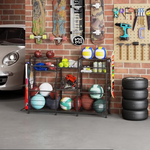 Sports Equipment Storage Rack with Bat Holder for Garage & Gym