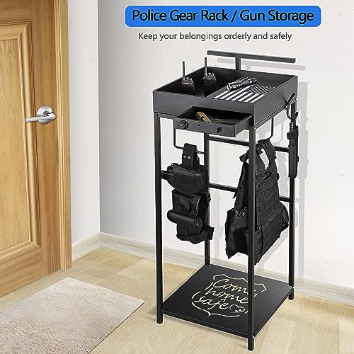 Police Gear Stand with Combination Lock - Heavy Duty Tactical Hanger Rack, Black, Come Home Safe