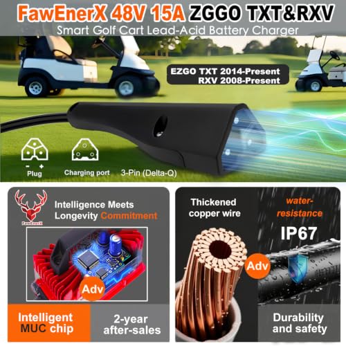48V Golf Cart Battery Charger Waterproof Smart Trickle Charger for EZGO RXV & TXT