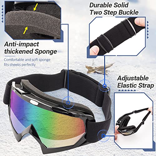 Braylin Adult Ski Goggles 2-Pack with Multicolor Lenses - Black & Orange Frames