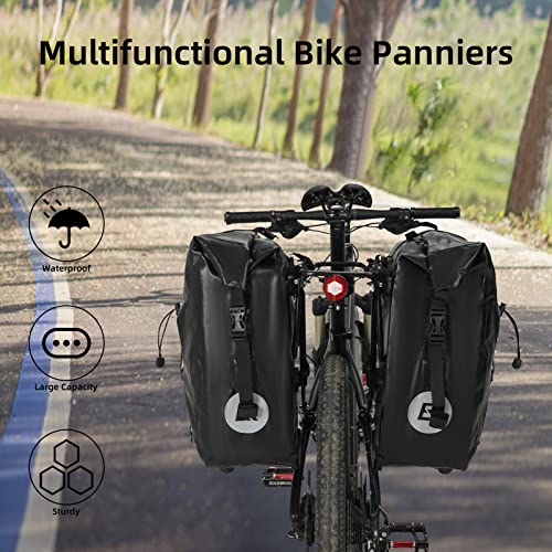 Black ROCKBROS Waterproof Bike Panniers 30L Capacity 2 Pack for Cycling & Touring