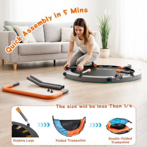 JOY SPOT! 36-Inch Foldable Toddler Trampoline with Adjustable Handle - Safe & Quiet Mini Rebounder for Indoor & Outdoor Play, Classic