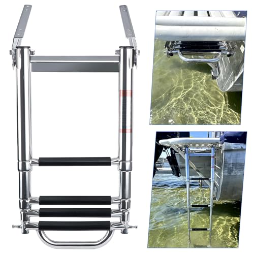 Marinebaby 4 Step Telescoping Boat Ladder with Mounting Hardware, Stainless Steel
