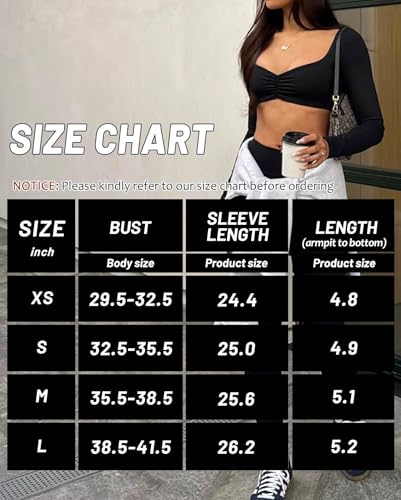 Women Square Neck Cropped Long Sleeve Workout Top with Built-in Bra - Small Black