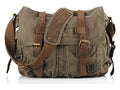 Vintage Military Leather Canvas Laptop Bag Medium - Army Green
