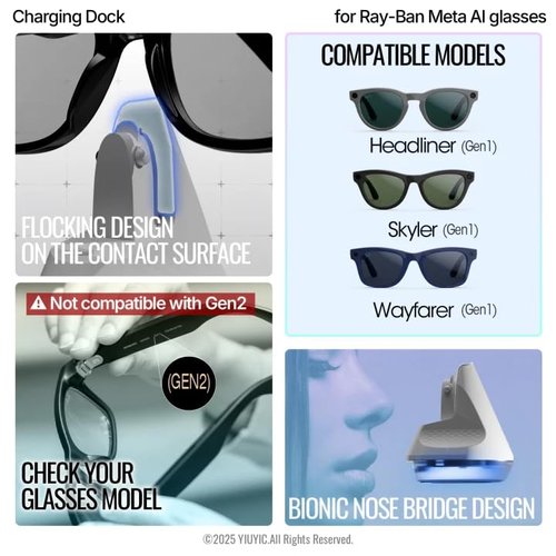 Charging Stand Compatible with Ray Ban Meta GEN 1 Wayfarer/Headliner/Skyler Glasses, RGB LED Ambient Lighting, Features a Dedicated Output Port for Eyeglass Cases, for Ray Ban Meta GEN 1 Accessories