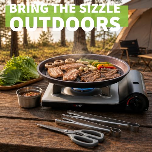 TECHEF Korean BBQ Non-Stick Grill Pan with Portable Gas Stove - Grill Pan w Stove