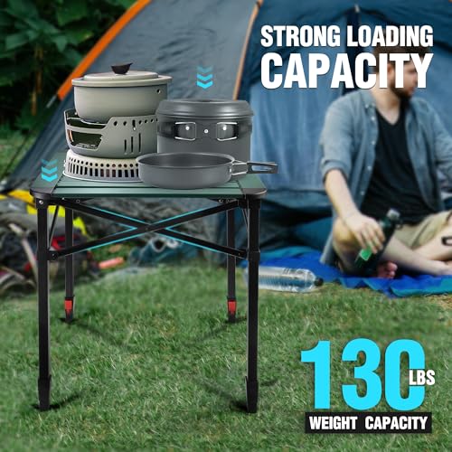 VILLEY Green Medium Folding Camping Table - Portable Aluminum Outdoor Square Table