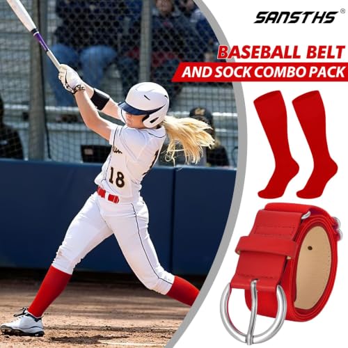 Youth Baseball Belt and Socks Set - Red Toddler Small Combo for Kids & Adults