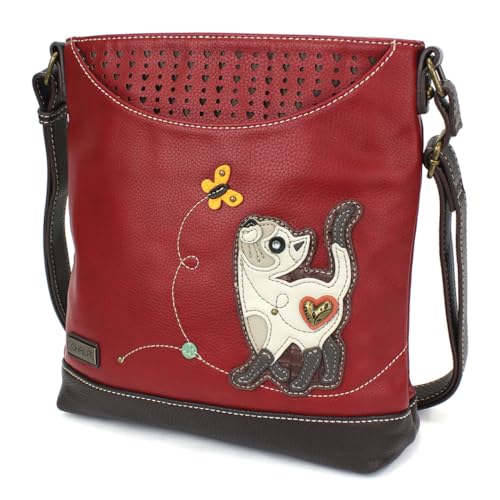 CHALA Sweet Messenger Mid Size Shoulder Purse with Adjustable Strap - Burgundy (Slim Cat Variant)