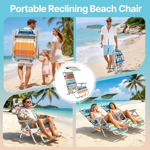 Rainbow Zero Gravity Beach Chair with Canopy - Adjustable Recliner for Adults