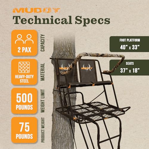 Muddy 17' Two-Person Hunting Tree Stand with Steel Frame, Flex-Tek Seat