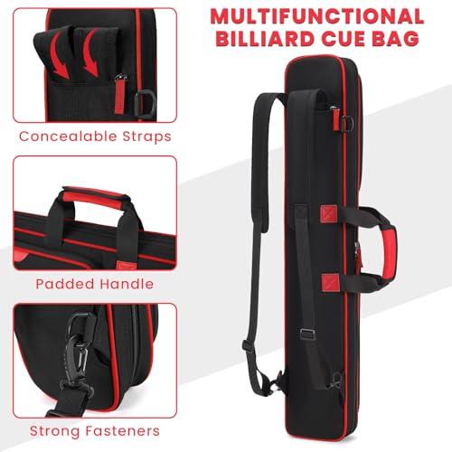 Red Pool Cue Case 3x4/5x5 Stick Bag with Accessories Pockets - BOSSTIN