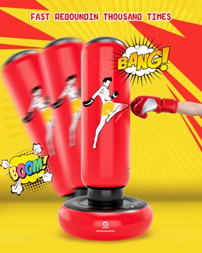 Kids Inflatable Punching Bag with Gloves - 66 Inches, Red